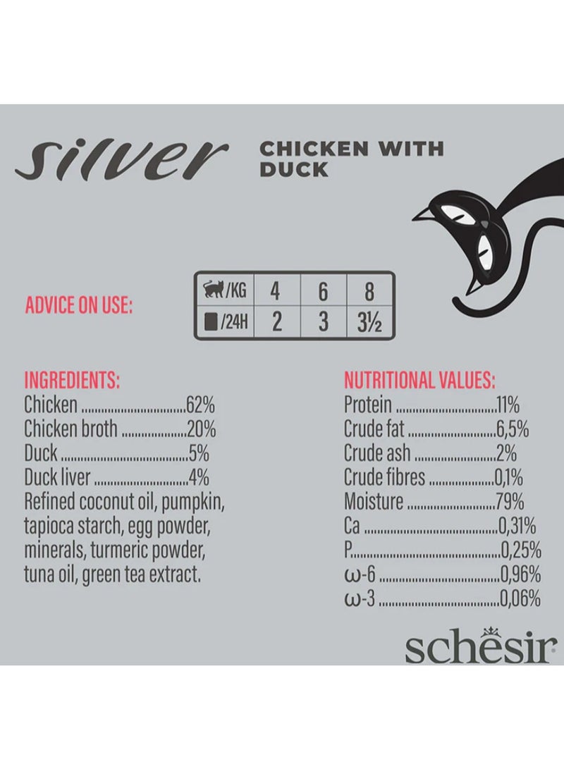Schesir Silver Complete Adult Cat Food – Chicken with Duck – Grain Free Wet Food – Complete & Balanced Nutrition – 3 × 70 g - Image 4